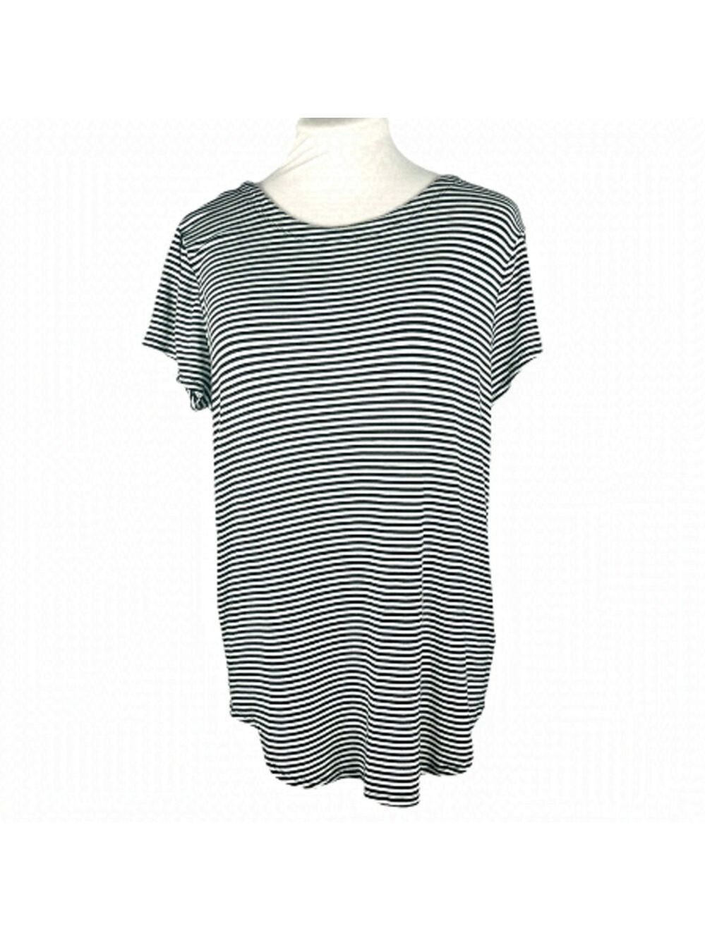 CUPIO tee shirt scoop neck black white stripe hi lo tulip hem cap sleeves size L